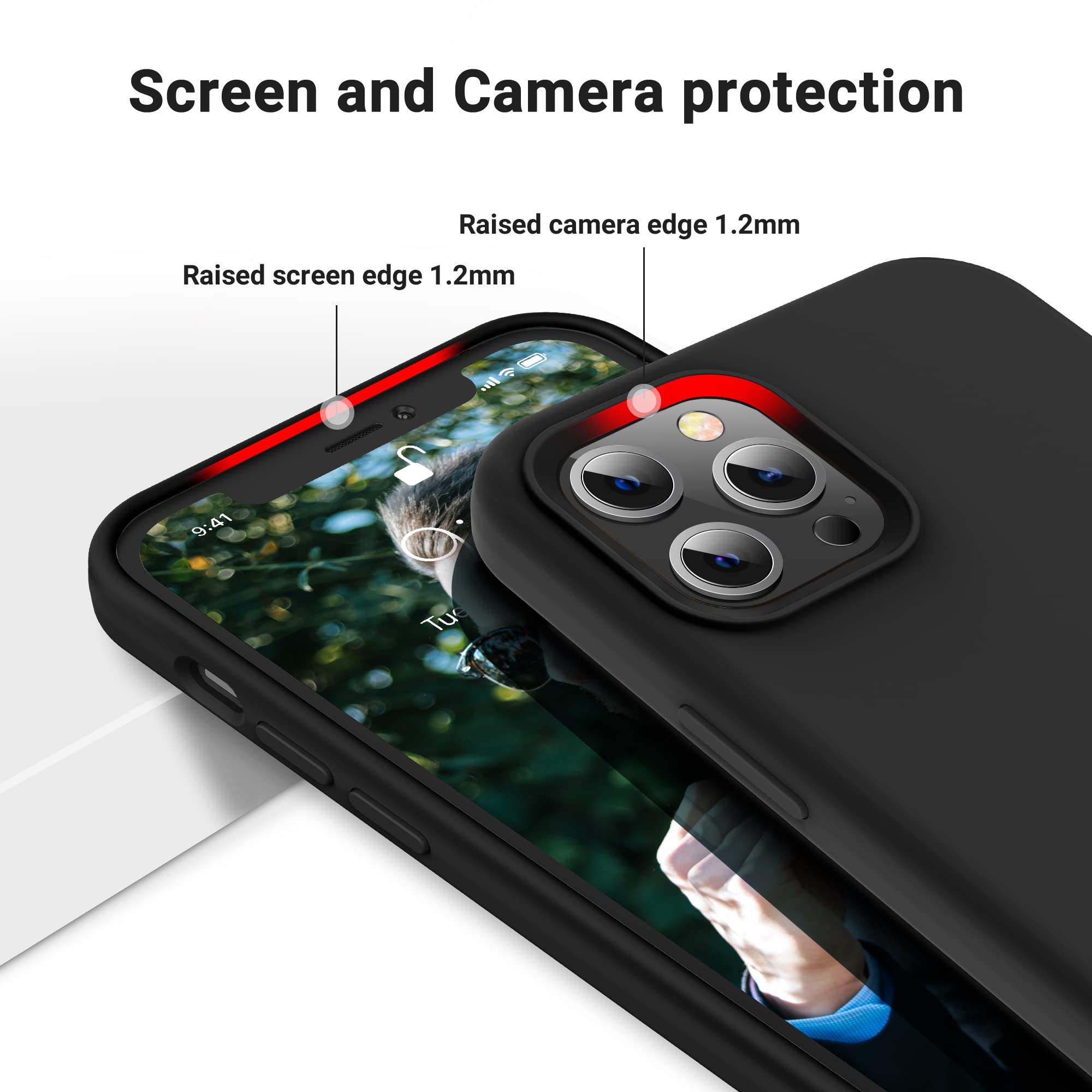 OTOFLY Premium Soft Liquid Silicone Case for iPhone 12 Pro Max 6.7 Inch (2020) - Shockproof Full Body Protection with Silky Touch - Perfect for Daily Use, Work & Travel (Black)