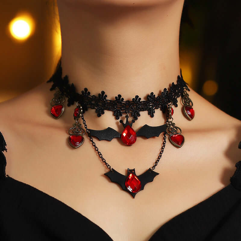 Gothic Black Lace Bat Wing Vampire Choker Necklace | Elegant Halloween Costume Accessory | Perfect for Cosplay, Gothic Fashion & Vampire-Themed Parties (X0872)