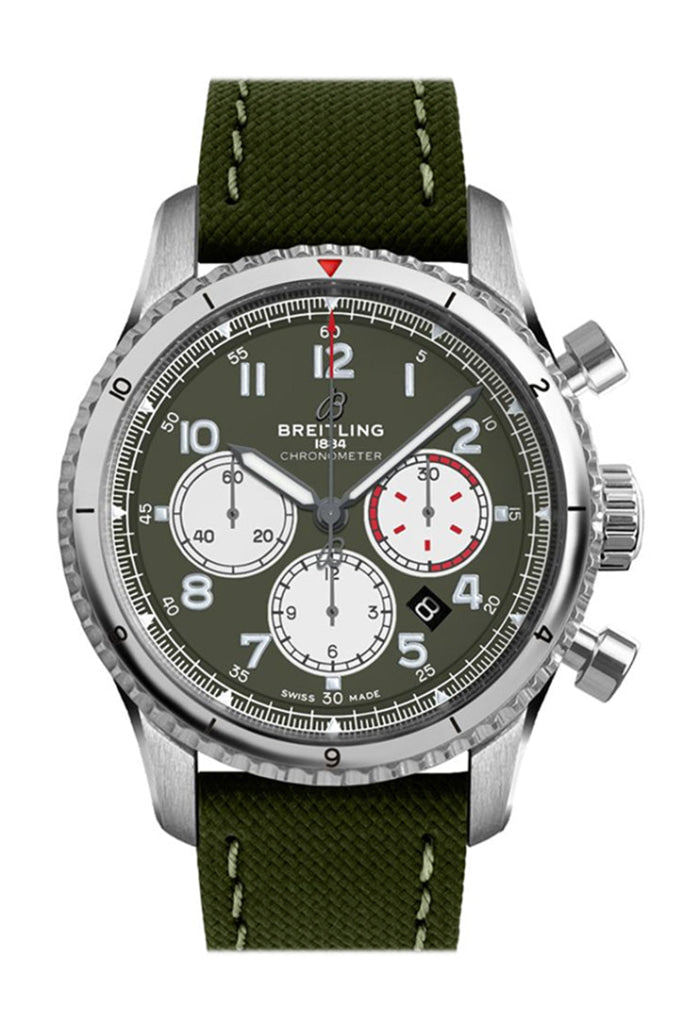 Breitling Aviator 8 B01 Chronograph 43 Green Dial Men's Watch AB01192A1L1X1 - Luxury Pilot Timepiece for Aviation Enthusiasts & Professional Use