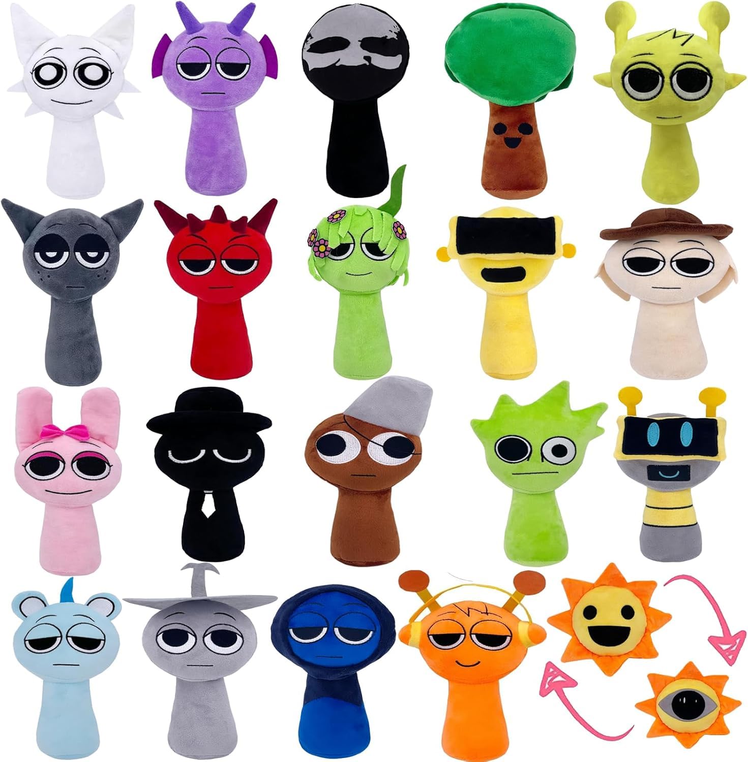 Scary Cute Sprunki Plush Toys - Horror Game Stuffed Animals, Soft Plush Pillow Dolls for Adults & Kids - Perfect for Christmas, Birthday Gifts & Gaming Room Decor (Set of 20)