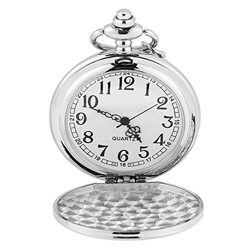 Classic Quartz Analog Pocket Watch with Smooth Silver Chain - Vintage Style Pocket Watch for Men & Women - Perfect Gift for Girlfriend, Christmas, Halloween, and Special Occasions