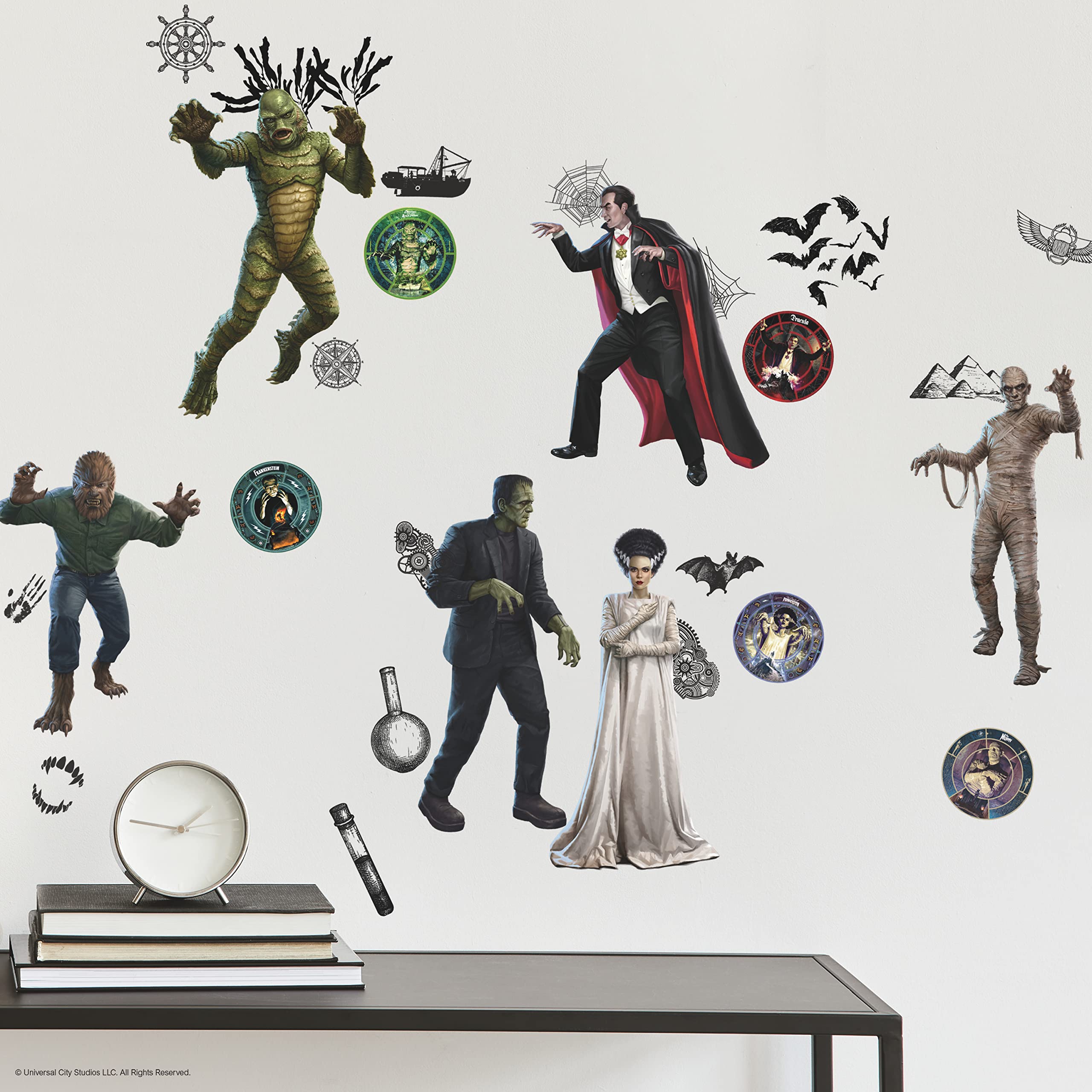 RoomMates RMK5210SCS Universal Pictures Monsters Peel & Stick Wall Decals - Perfect for Kids' Bedrooms, Halloween Decor & Movie Themed Parties
