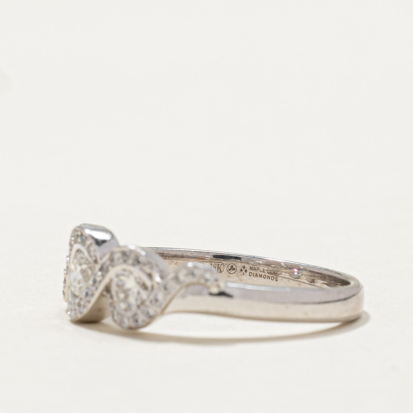 0.61ctw Three Stone Diamond Halo Crossover Ring - Size 6.5 | Elegant Engagement & Wedding Band | Perfect for Proposals, Anniversaries & Special Occasions