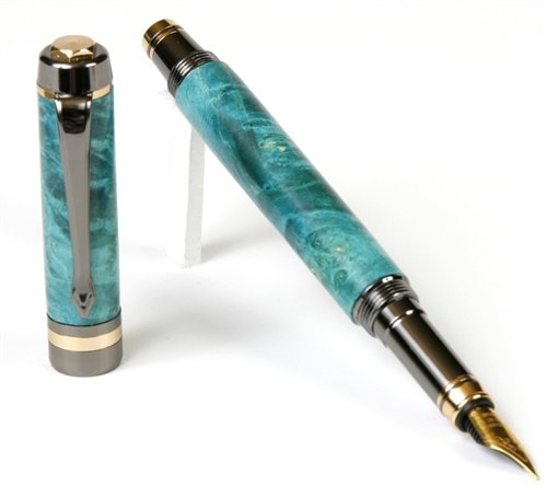 Lanier Pens Elite Fountain Pen - Gun Metal Finish with Turquoise Box Elder Wood - Premium Writing Instrument for Professionals & Collectors - Perfect for Gifts, Signatures & Calligraphy