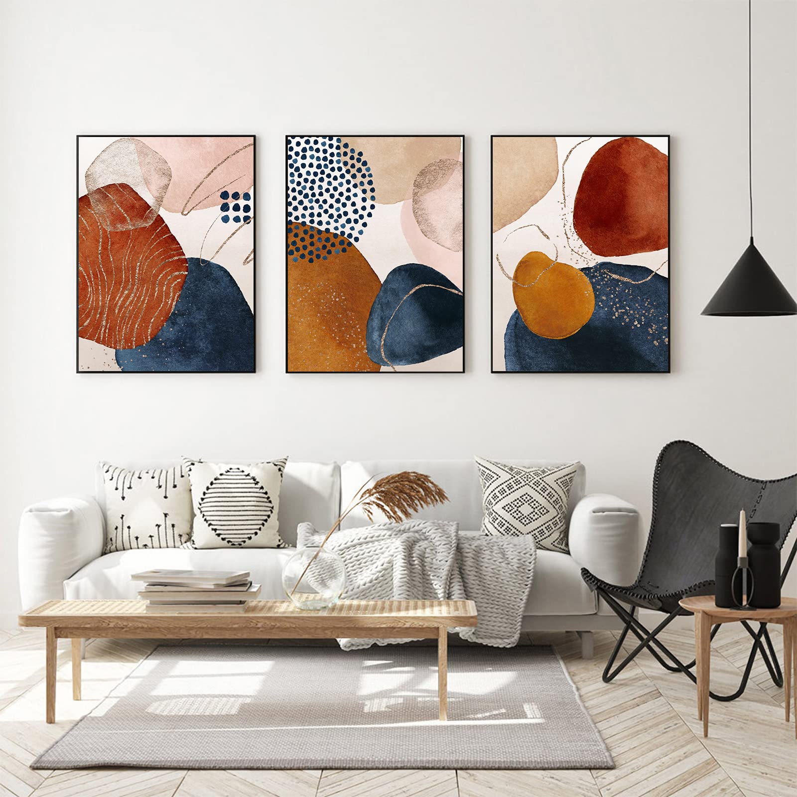 FEOFTIE Terracotta Wall Art - Set of 3 Abstract Orange Canvas Prints (16x24 Inch) for Living Room & Bedroom Decor | Modern Burnt Orange Wall Decor | Perfect for Boho, Farmhouse & Contemporary Home Styling