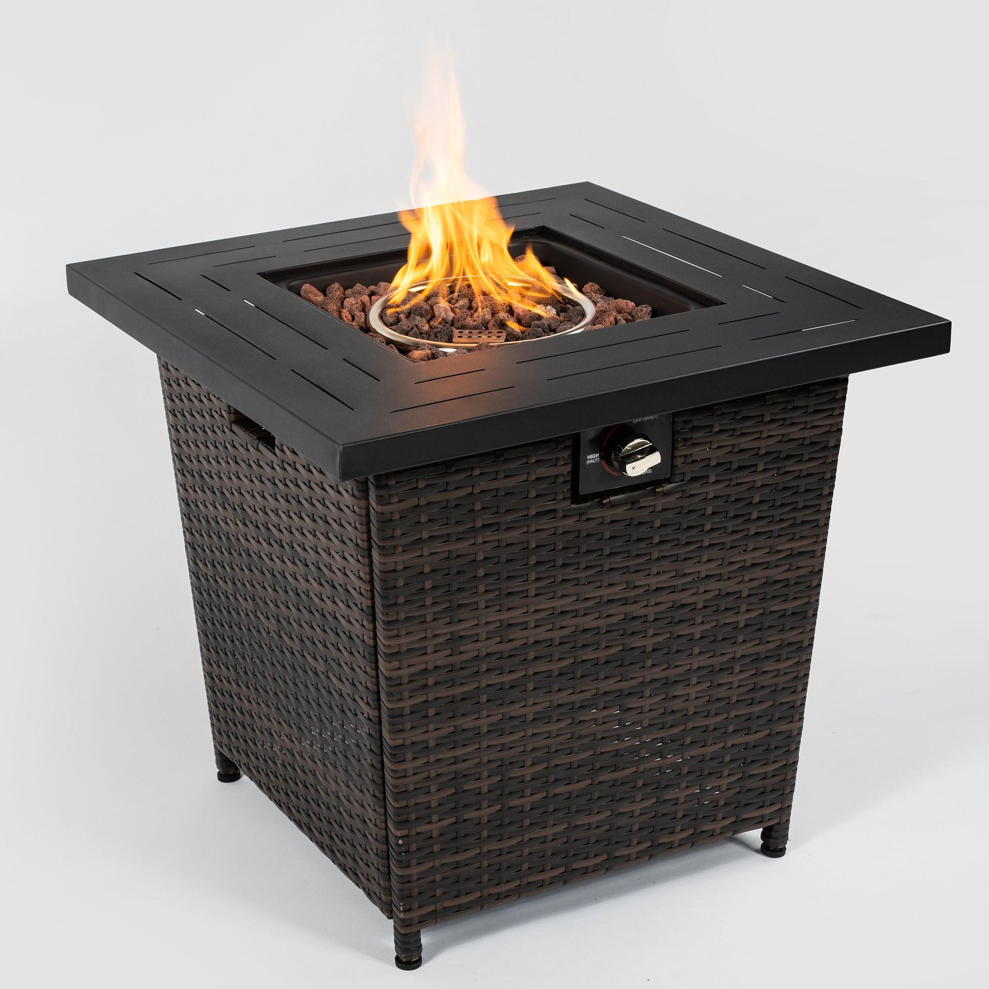 28 Inch Wicker Square Fire Pit Table - Outdoor Patio Heater for Backyard, Garden, and Deck - Perfect for Camping and Gatherings