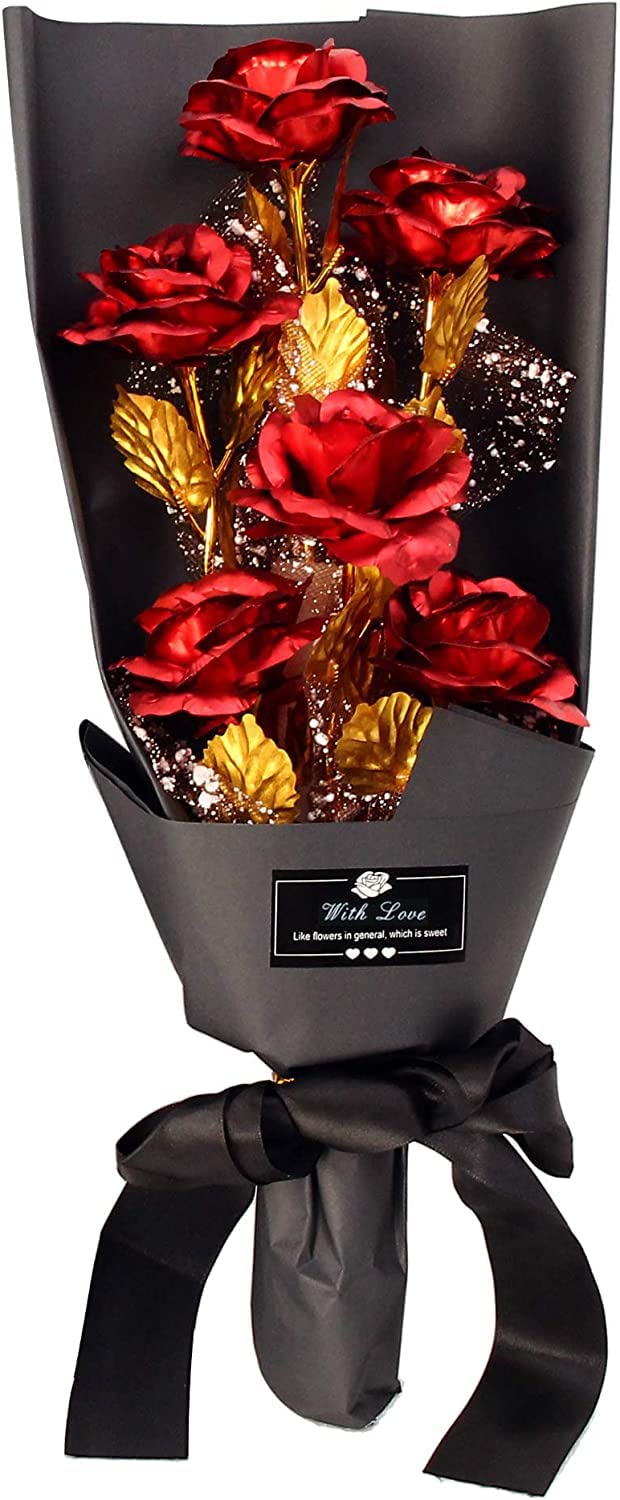 WOORI Gold Rose Bouquet - 24K Gold Plated Artificial Roses with Elegant Gift Box | Perfect for Anniversaries, Weddings, Valentine's Day & Home Decor