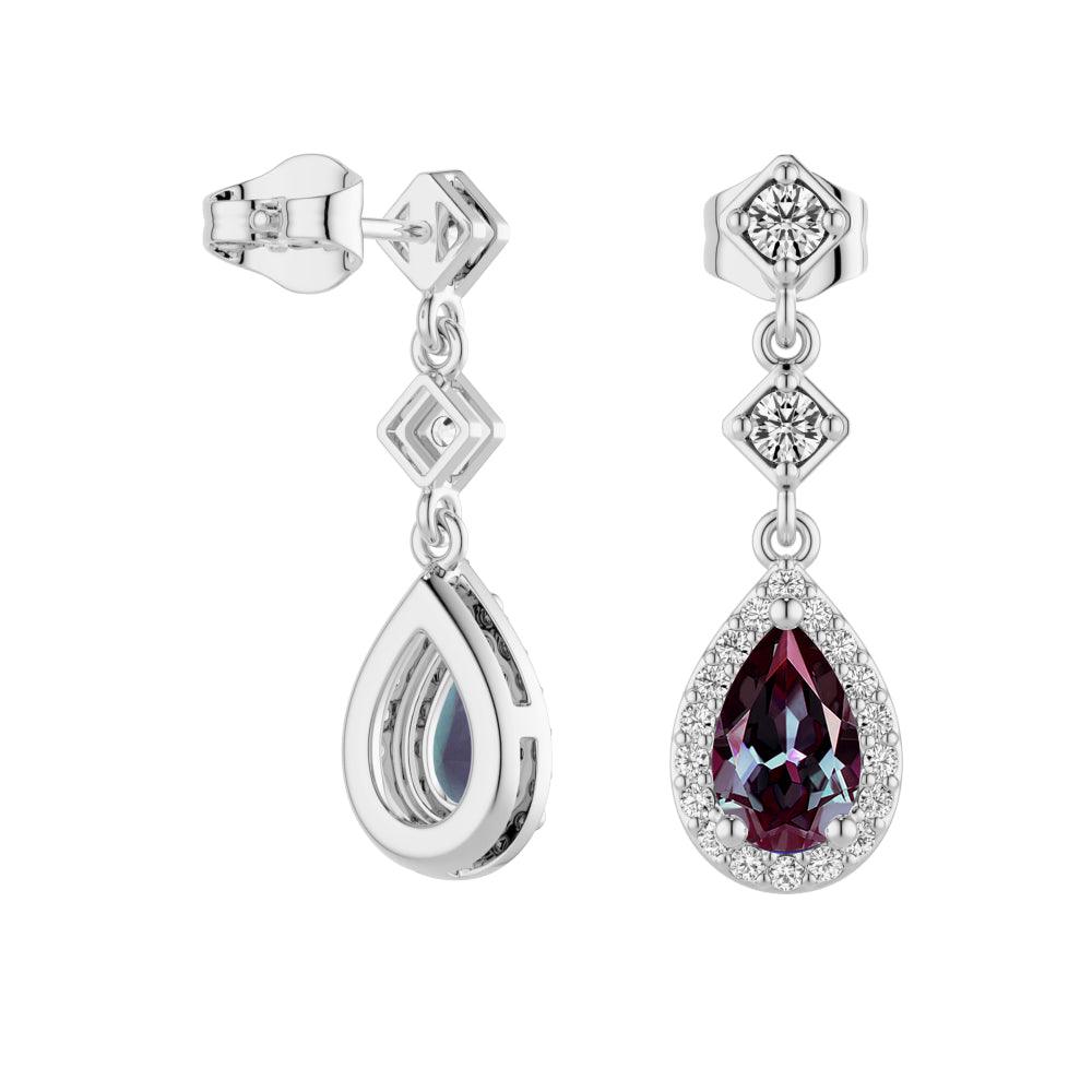 2 Carat Pear Shaped Alexandrite Moissanite Pave Drop Earrings for Women | Elegant Dangle Earrings for Wedding, Party & Special Occasions