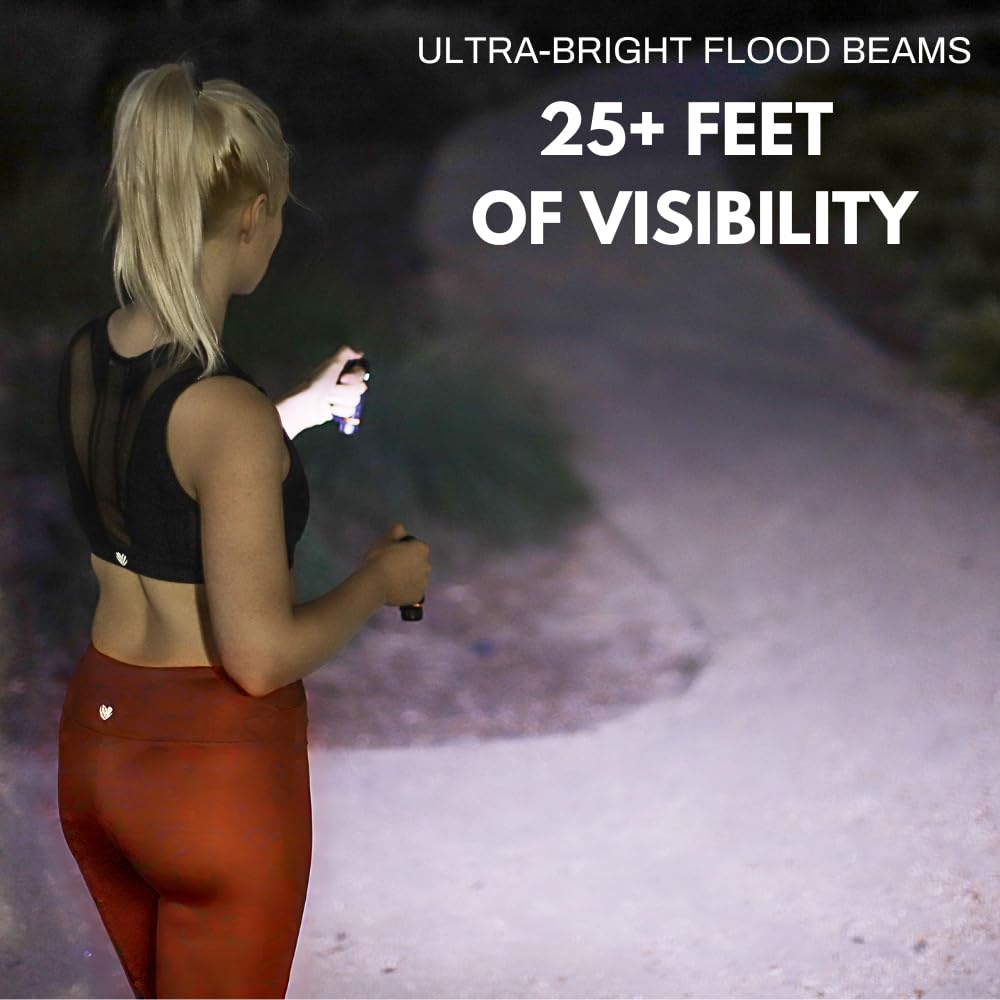 Ultra Bright LED Running Lights for Runners - Rechargeable Safety Lights with Flood Beams & Charging Dock - Essential Night Running Gear for Jogging, Walking, and Outdoor Activities - Stay Visible During Early Morning or Evening Workouts