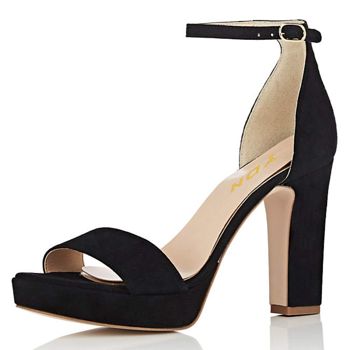 YDN Women's Comfortable High Chunky Heel Ankle Strap Sandals - Open Toe Strappy Platform Shoes with Faux Suede for Summer, Wedding, Party & Dress Occasions