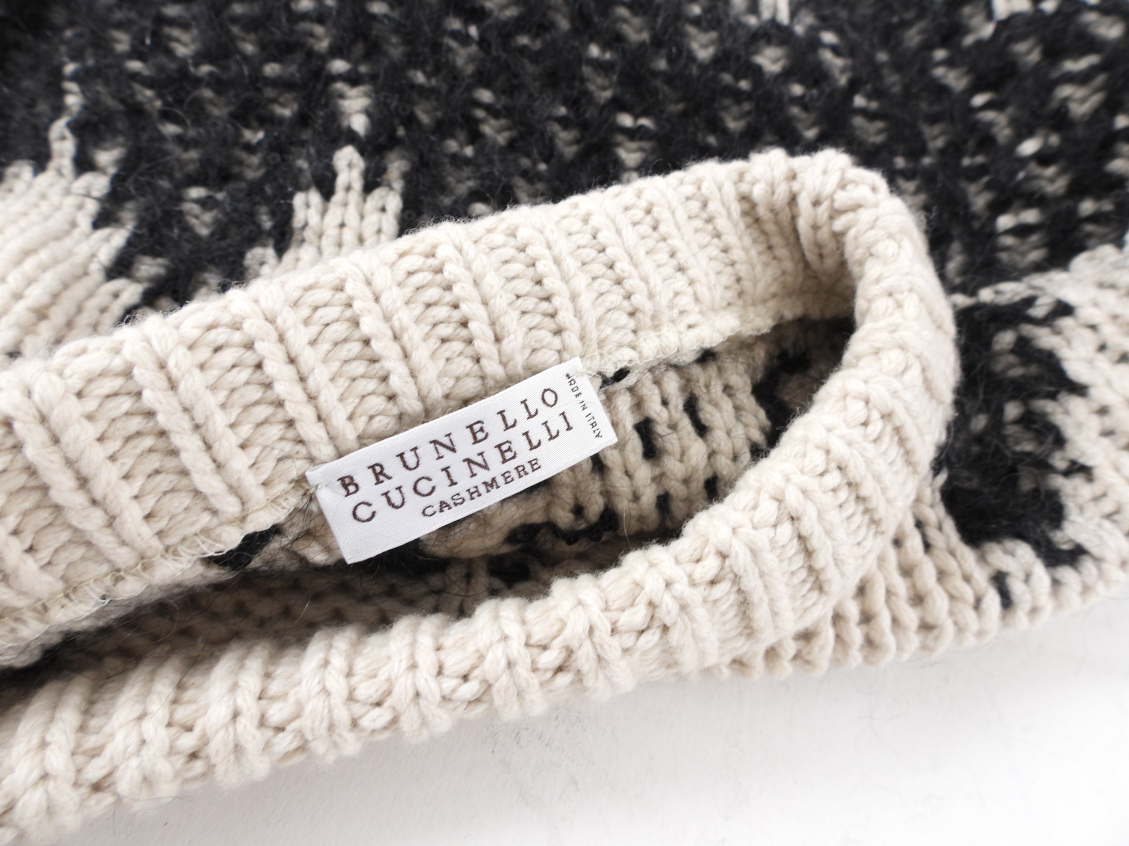 Brunello Cucinelli Beige & Black Cashmere Mohair Blend Sweater for Men - Luxury Winter Knitwear for Office, Travel & Casual Wear