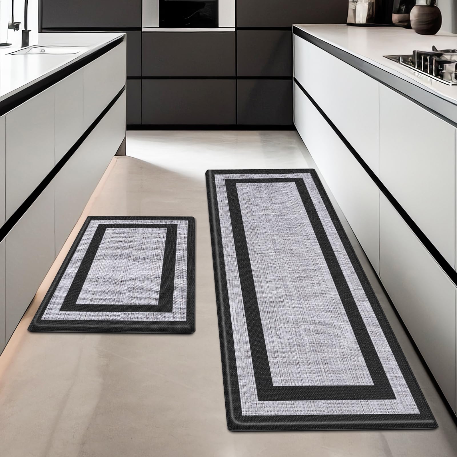 LuxStep Anti-Fatigue Kitchen Mats Set of 2 - Non-Slip Cushioned Floor Mats for Standing Desk, Waterproof Kitchen Rugs for Home, Office & Classroom - Classic Black (Perfect for Cooking, Dishwashing & Long Work Hours)