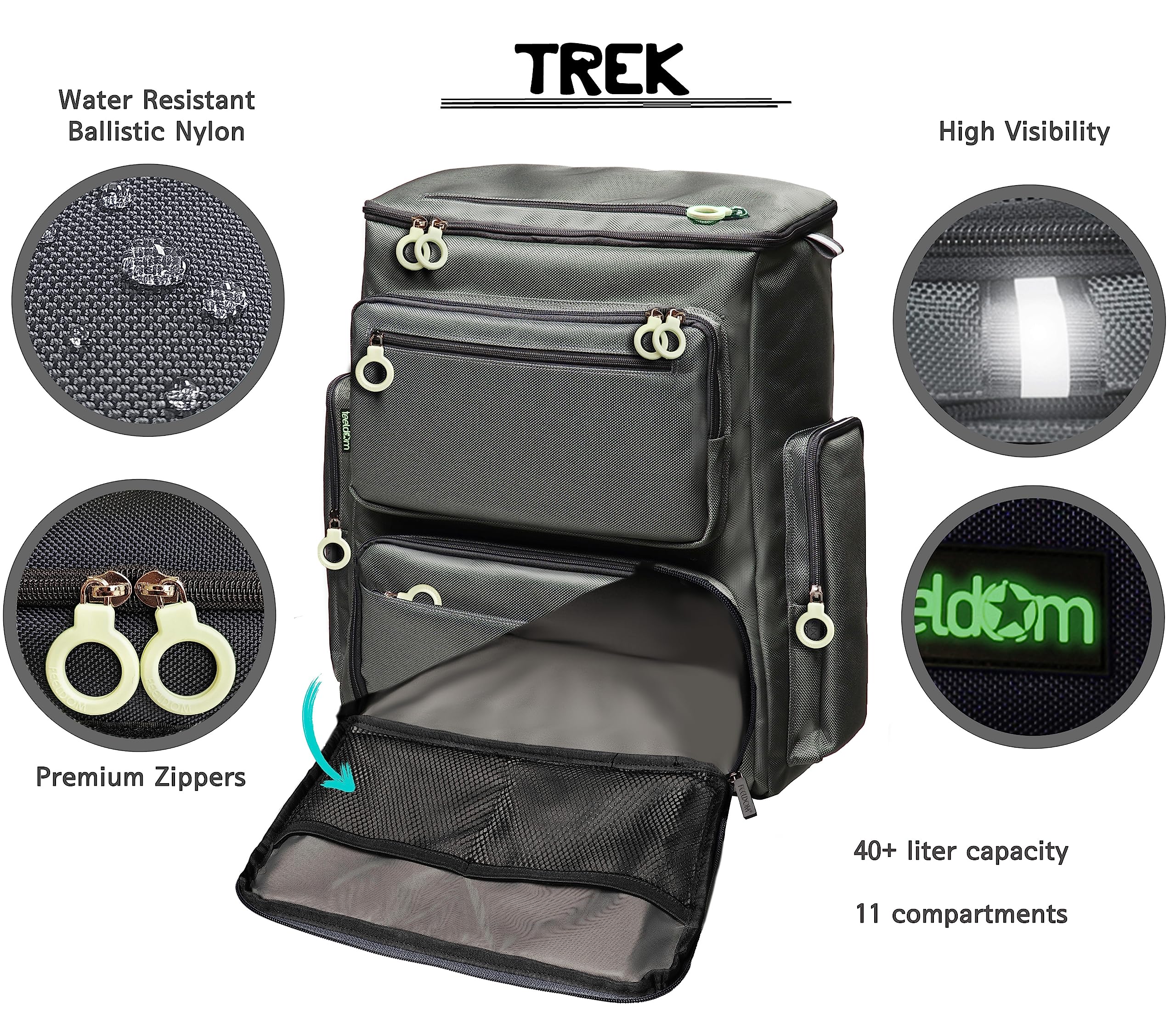 TREK Large Dark Navy Laptop Backpack for Travel, Camping & College - Heavy-Duty 40L Waterproof Backpack with Rain Cover - Lightweight Tylon Padded Design - Perfect for Work Commute, Hiking & School Use