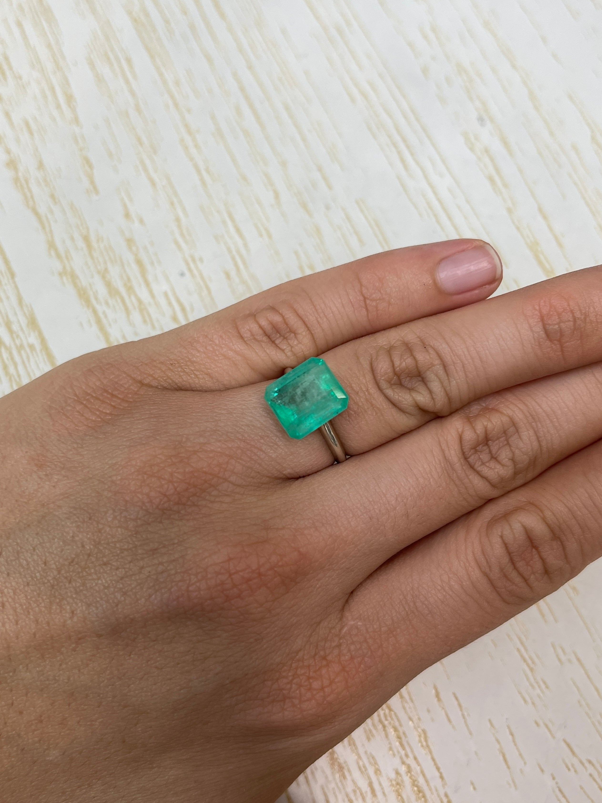 6.13 Carat 11.5x10.3mm Earthy Pastel Green Natural Loose Colombian Emerald Gemstone - Emerald Cut for Jewelry Making, Engagement Rings & Collector's Items