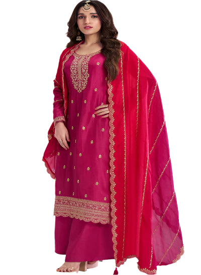 Suhaag Elegance Pink Vichitra Silk Embroidered Salwar Suit Set for Women | Indian Traditional Party Wear | Perfect for Weddings, Festivals & Special Occasions