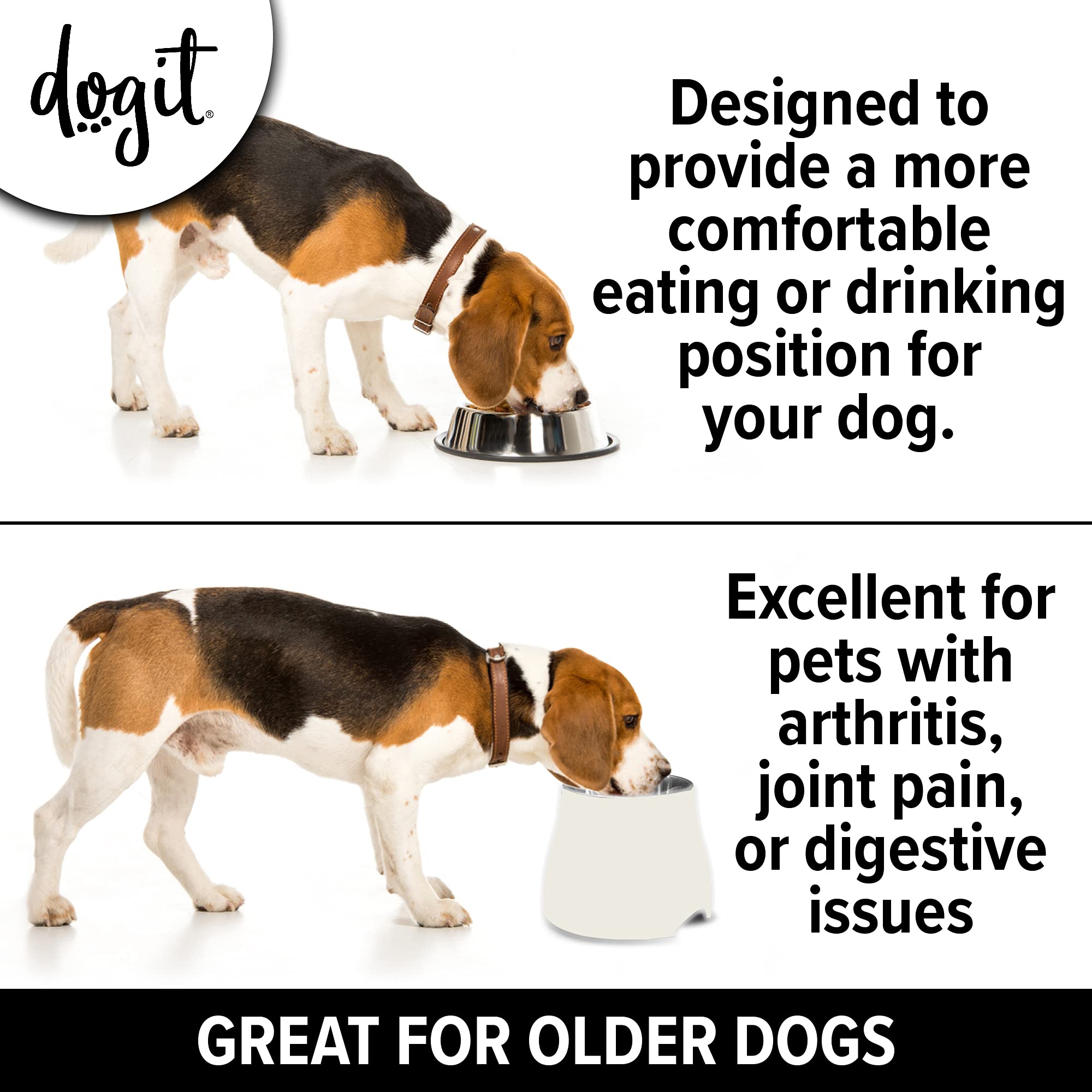 Stainless Steel Elevated Dog Bowl for Small Dogs - Adjustable Height Pet Food & Water Dish, White (73745) - Perfect for Indoor/Outdoor Feeding & Joint Health Support