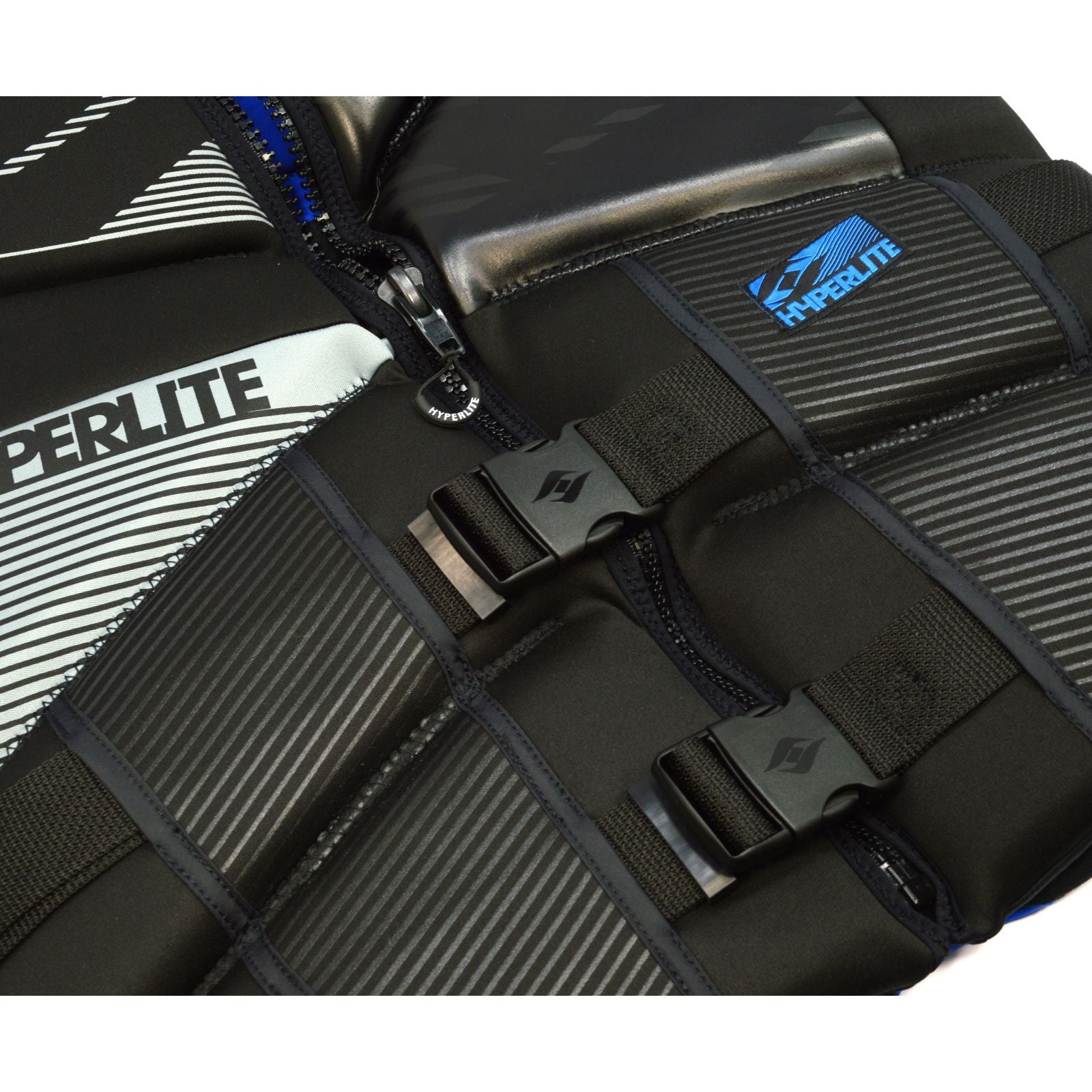 HYPERLITE LIFE VEST Men's Neoprene PFD Jacket - Black/Blue, Size Large (40-44) | Comfortable & Durable Life Jacket for Boating, Fishing & Water Sports