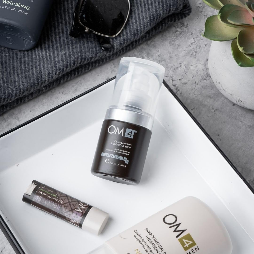 OM4 Control Oil Balancing & Breakout Brew Serum for Men - Salicylic Acid & St. John's Wort Skincare Treatment for Oily & Combination Skin - Reduces Shine & Prevents Acne for Daily Face Care Routine