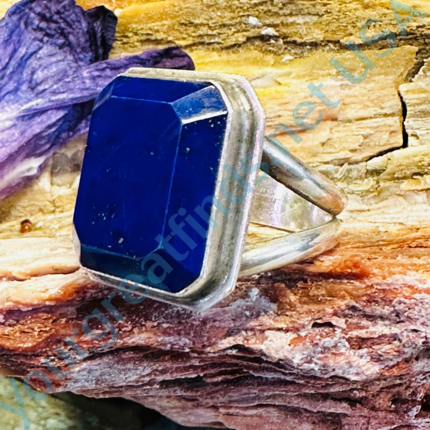 Sterling Silver Bevel Cut Azurite Ring - Size 10 | Handmade Jewelry for Women, Gift for Her, Wedding, Anniversary & Special Occasions