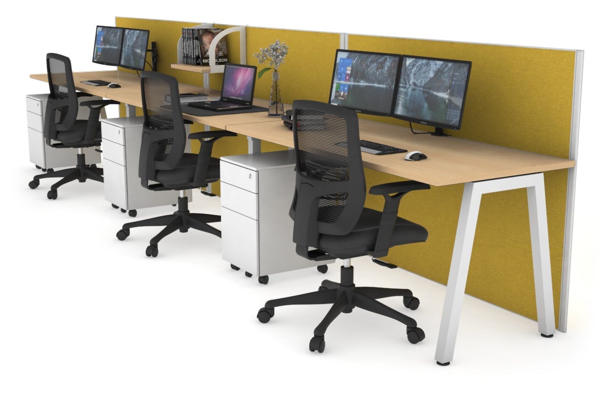 Horizon Quadro 3-Person Standing Desk - 1400L x 700W Adjustable Office Workstation for Collaborative Workspaces | Perfect for Home Offices, Coworking Spaces & Modern Work Environments