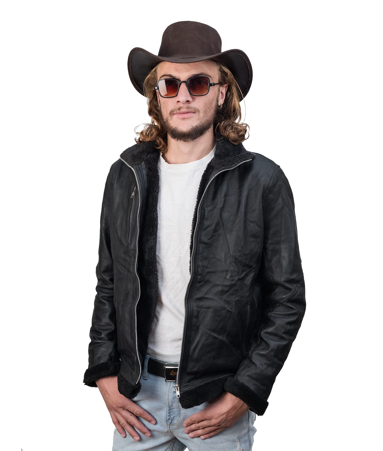 Authentic Western Cowboy Hats for Men - Premium Brown Leather Cowboy Hat for Rodeo, Country Music Festivals & Outdoor Adventures