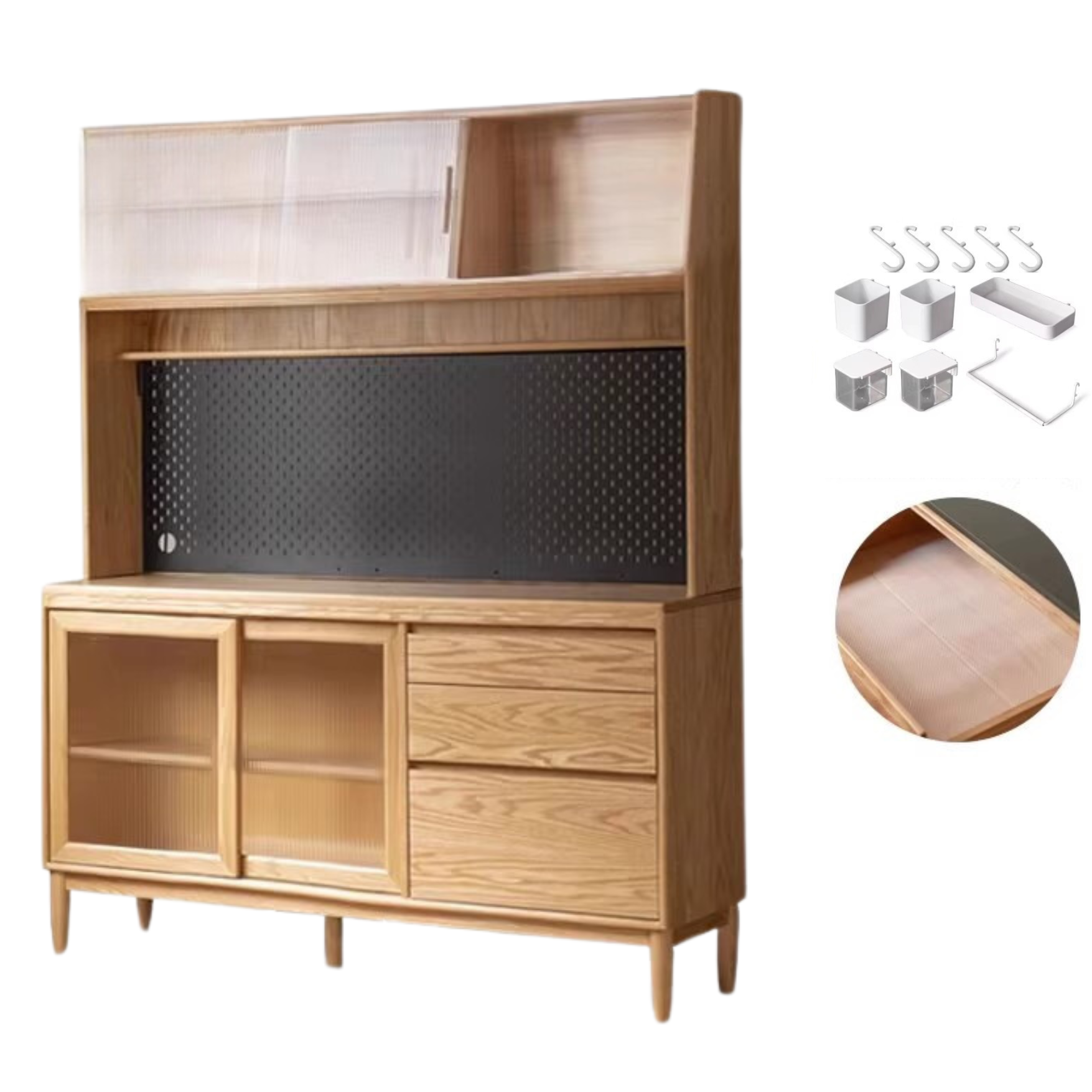 Oak Solid Wood Large Capacity Storage Sideboard - Rustic Buffet Cabinet for Dining Room, Living Room & Entryway Storage