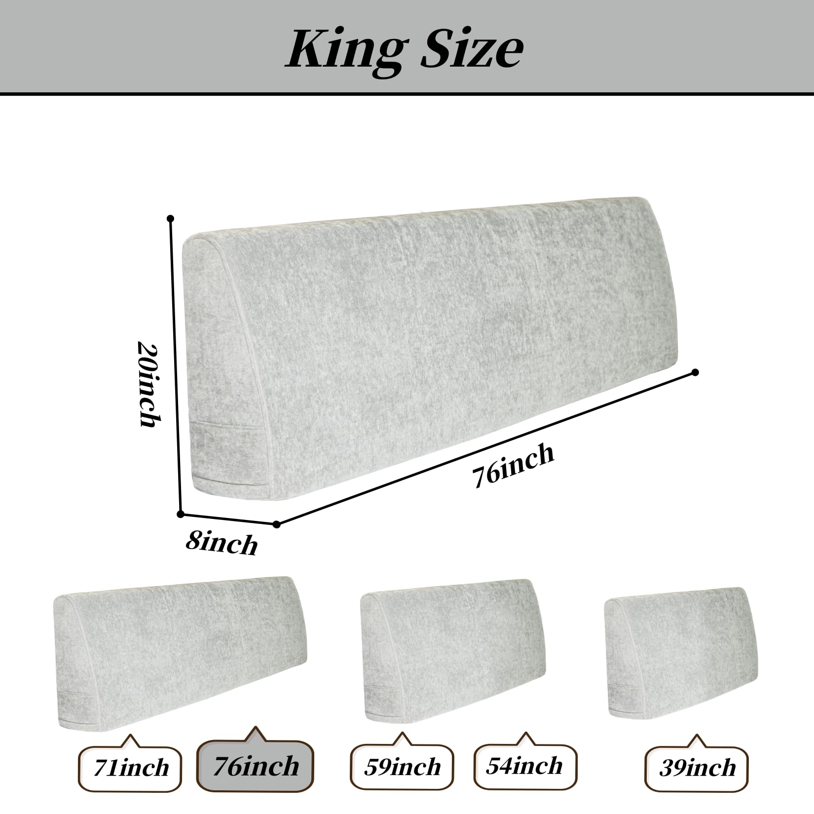 King Size Headboard Wedge Pillow - Adjustable Backrest Cushion for Sitting in Bed, Reading & Working | Removable Washable Cover | Light Gray | Perfect for Bedroom, Dorm, Office & Lounge Use