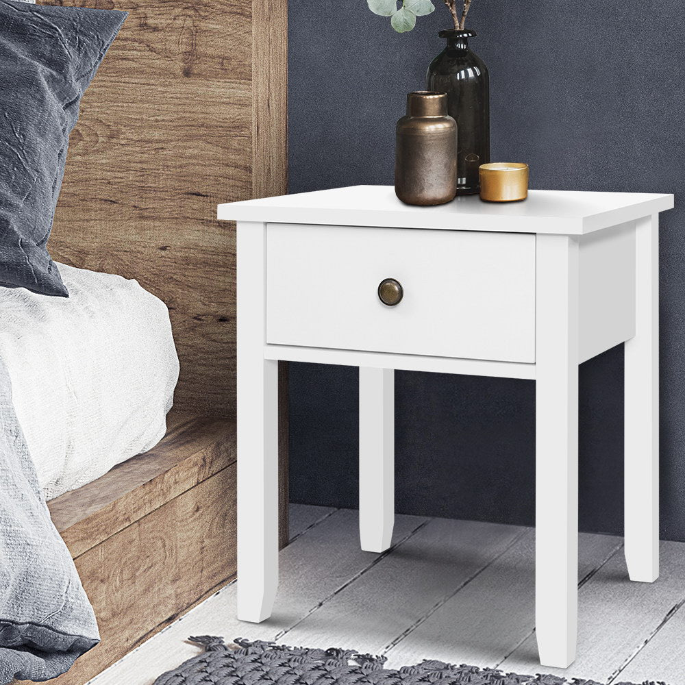 Classic White Bedside Table with Drawer - Nightstand for Bedroom, Living Room & Office - Perfect for Storage & Organization