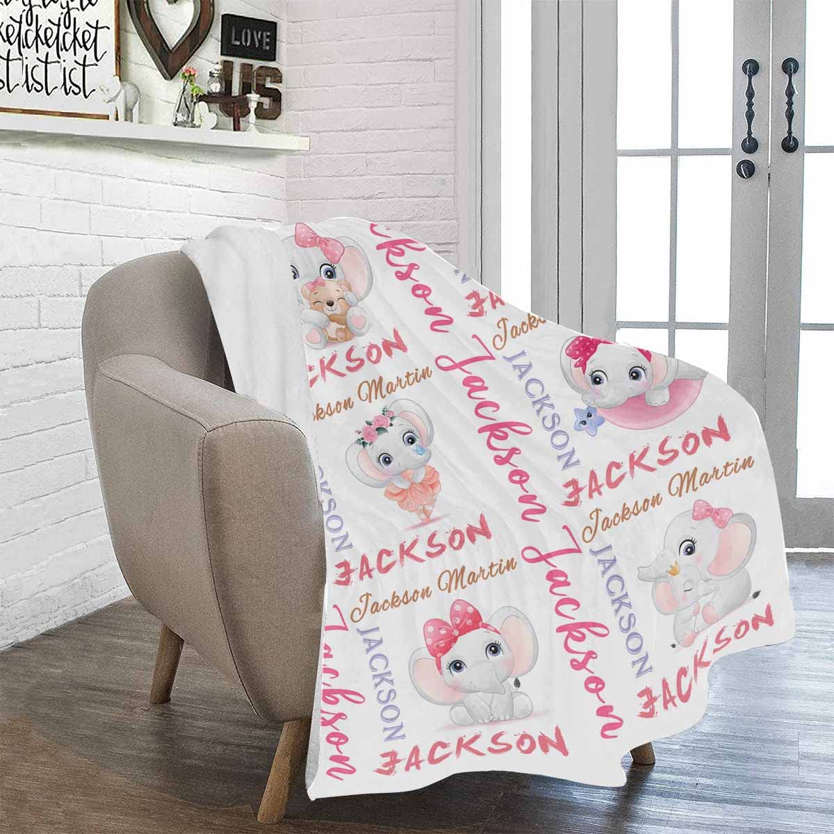 Personalized Baby Blanket with Name - Custom Monogram Elephant Blanket for Boys & Girls, Soft Receiving Blanket for Newborn Toddler Kids | Perfect for Baby Showers, Birthdays & Nursery Decor
