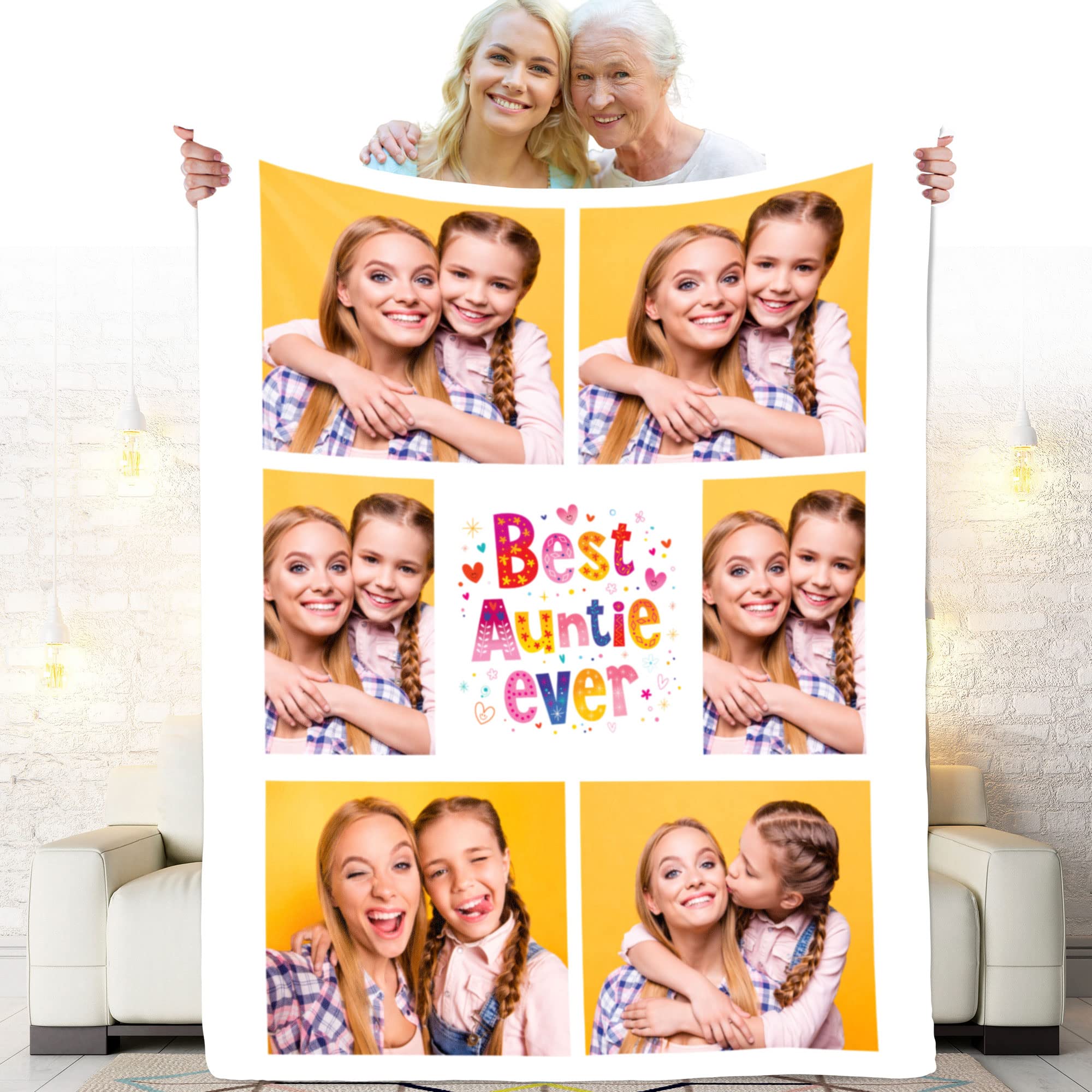 Custom Photo Blanket for Aunt - Personalized 6 Picture Throw Blanket Gift for Auntie - Made in USA (30x40 Inches) - Perfect for Birthdays, Christmas & Family Keepsakes