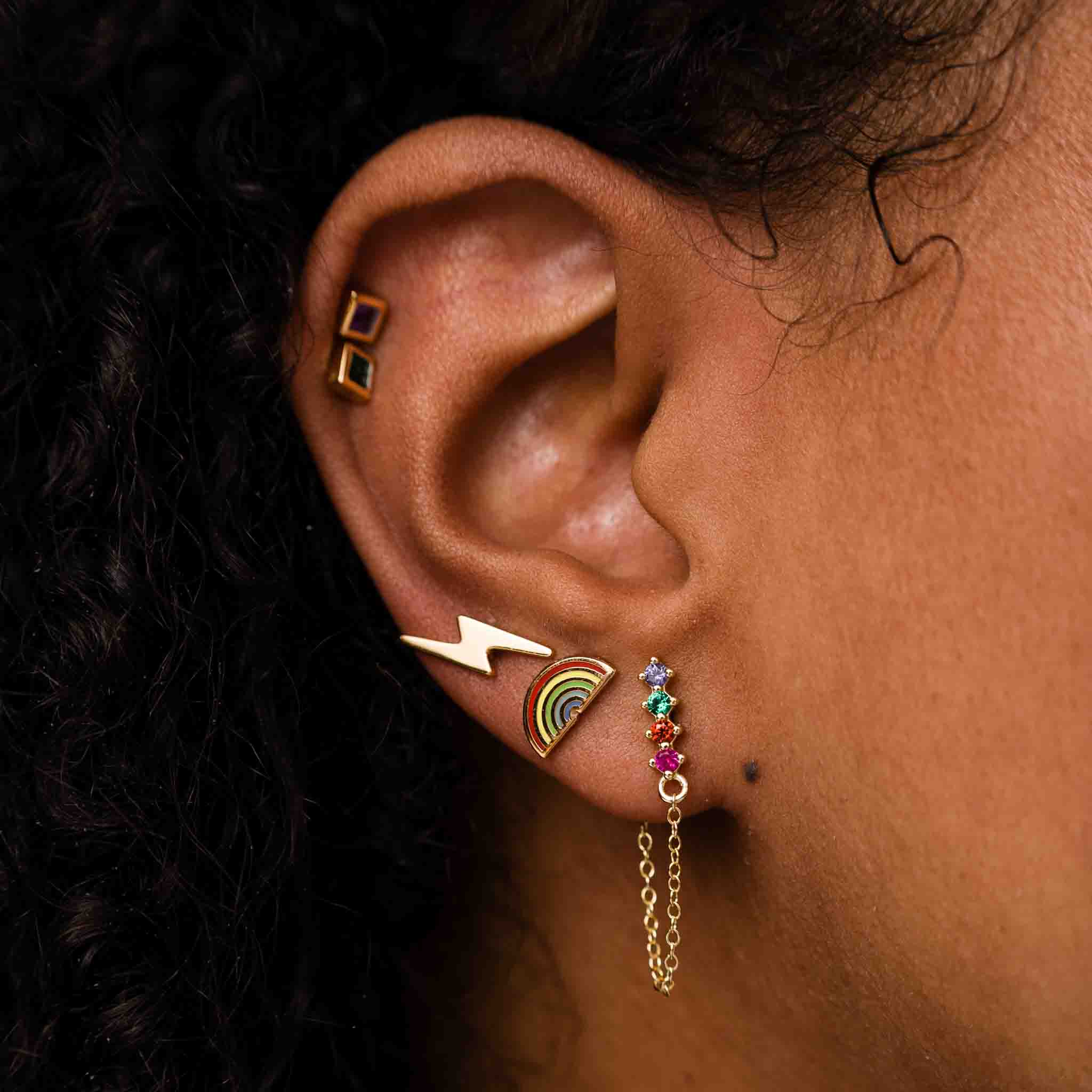Rainbow Chain Stud Earrings for Women - Dainty & Colorful Jewelry Gift for Everyday Wear & Special Occasions