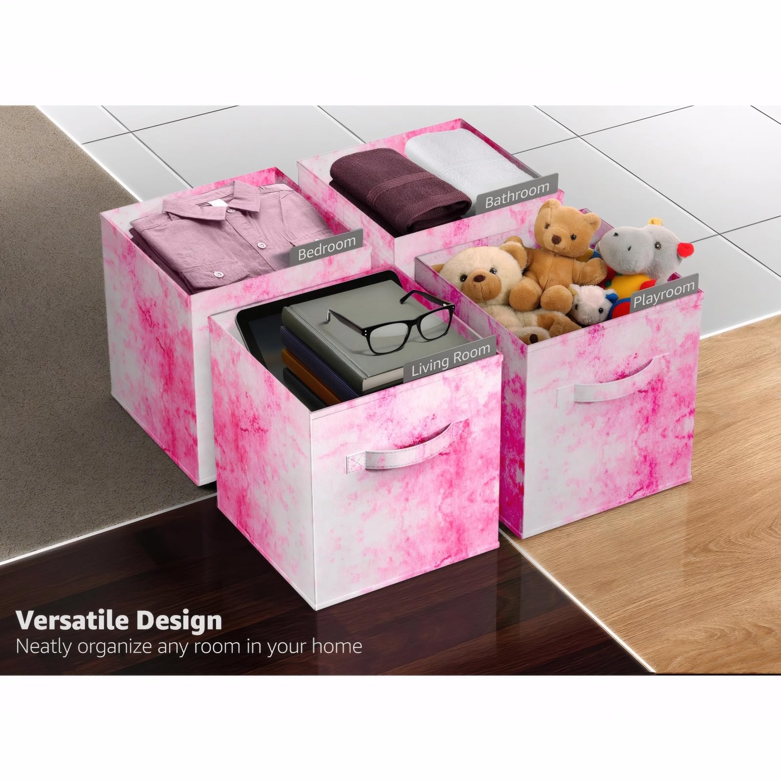 Colorful Collapsible Storage Bins 6-Pack - Foldable Fabric Storage Boxes with Handles, 11 Inch Organizer Cubes for Shelves, Closet, Nursery & Home Organization