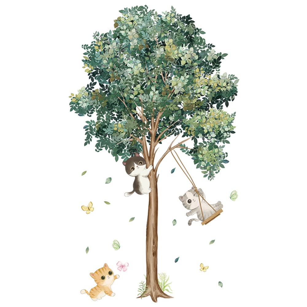 Wall Decals for Bedroom & Living Room - Cat and Tree Vinyl Stickers | Peel and Stick Home Decor for Nursery, Kids Room, Office (Easy to Apply & Remove)