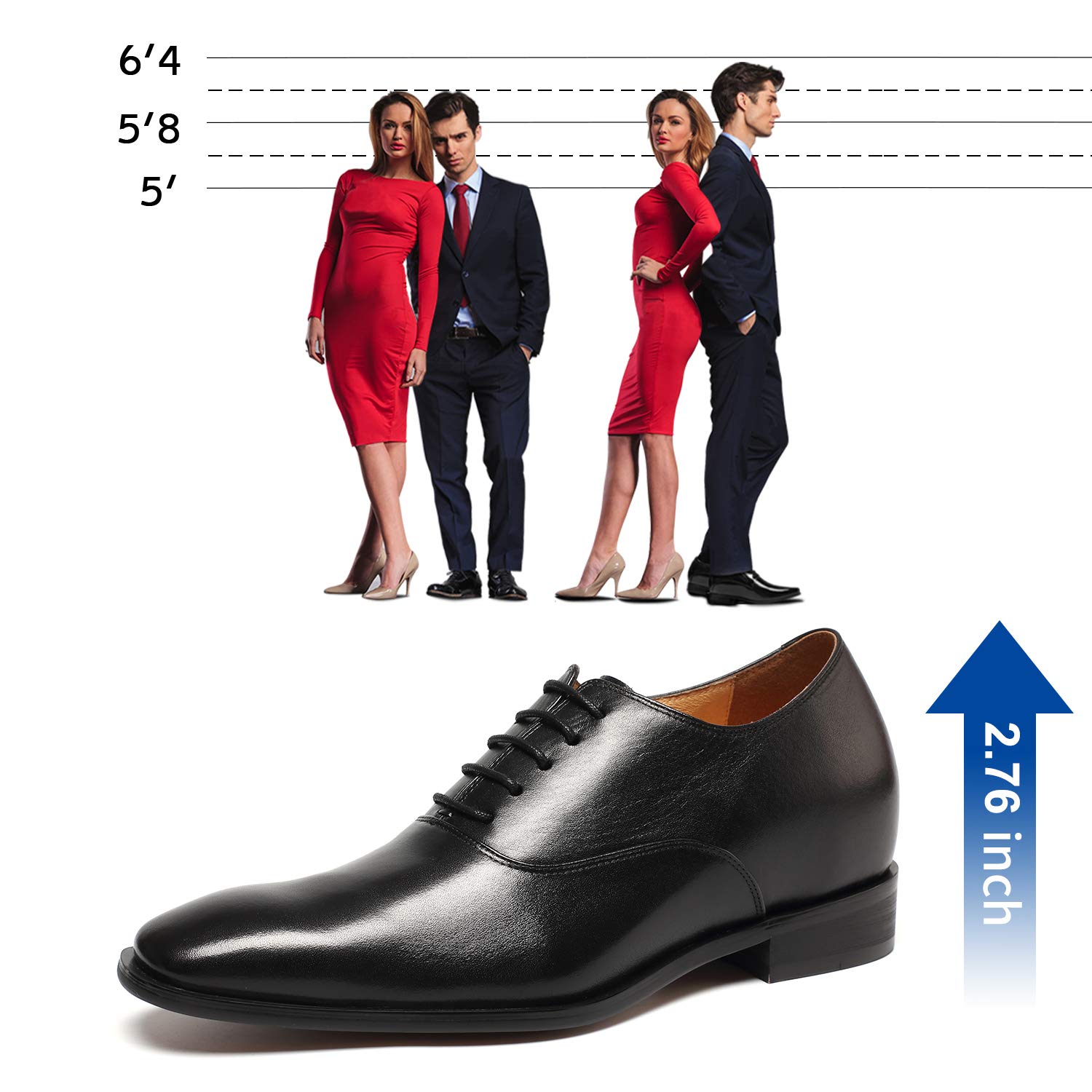 CHAMARIPA Men's Invisible Elevator Shoes - Lace-Up Leather Oxford Dress Shoes for Height Increase | Formal & Tuxedo Wear | Perfect for Business, Weddings & Special Occasions