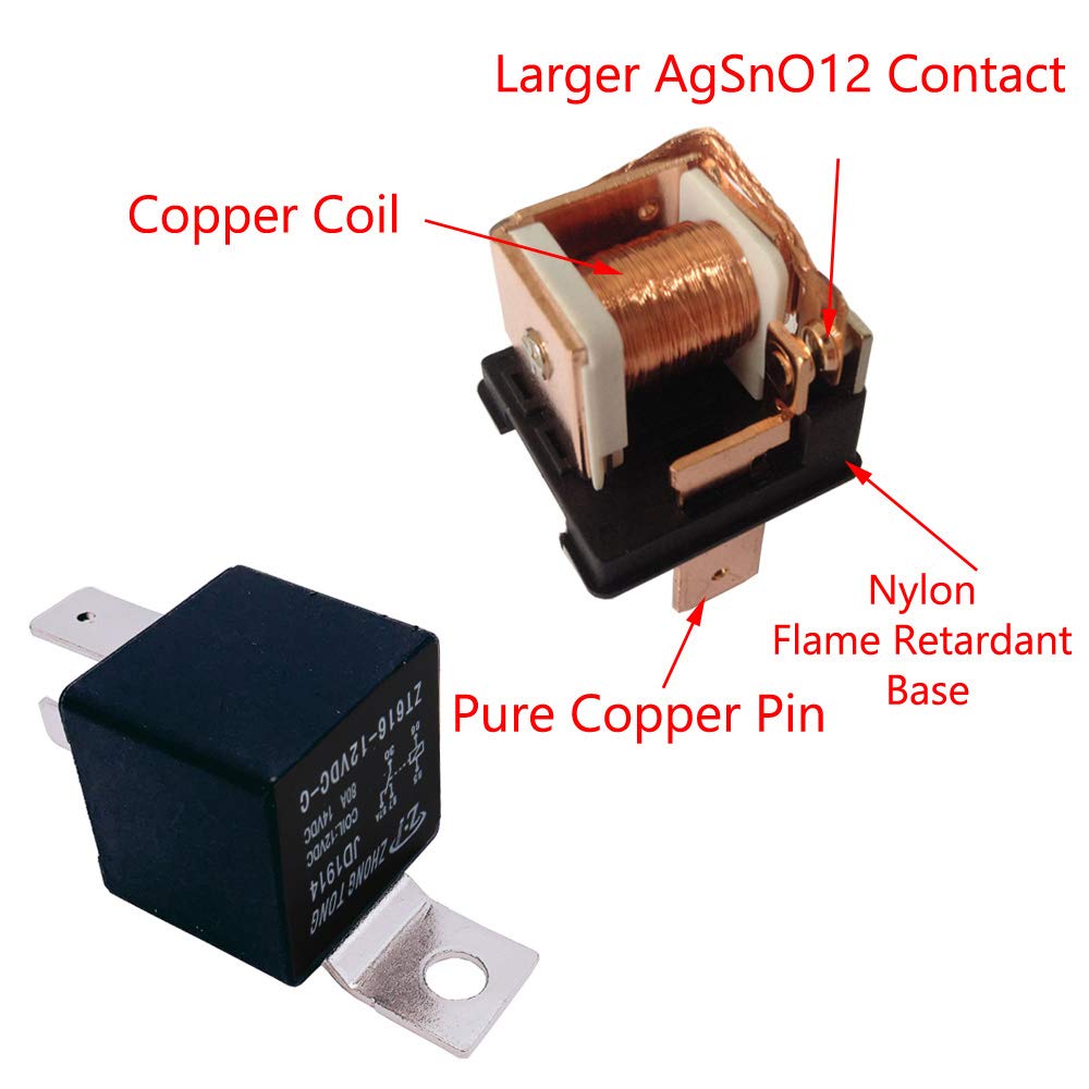 ESUPPORT 80A 12V SPDT 5-Pin Automotive Relay Switch with Copper Terminals - Pack of 10 for Car, Truck, Motorcycle Electrical Systems & DIY Projects