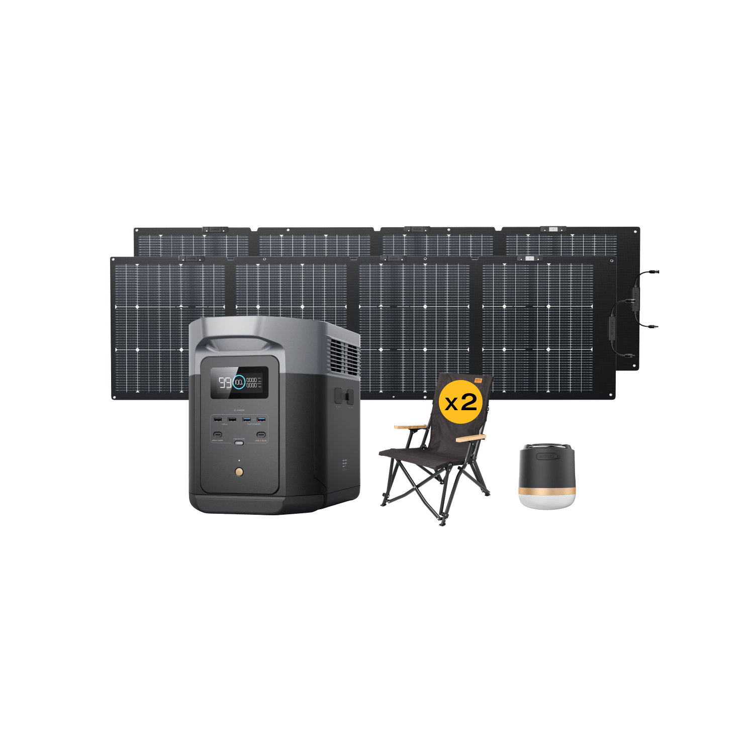 EcoFlow DELTA 2 Max Portable Power Station with 2x220W Solar Panels | Solar Generator Kit with 2 Camping Chairs & LED Camping Light for Outdoor Adventures, RV Trips, Emergency Backup Power