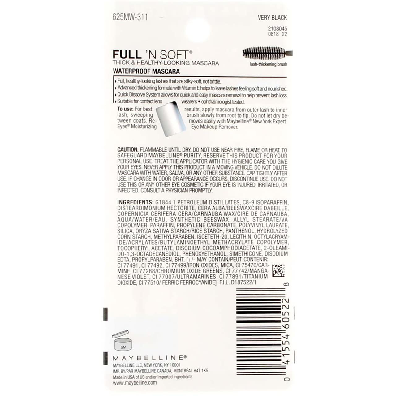 Maybelline Full 'N Soft Waterproof Mascara - Very Black 311 - 0.28 oz (18 Pack) | Volumizing & Lengthening | Waterproof & Smudge-Proof | Perfect for Swimming, Gym & Everyday Wear