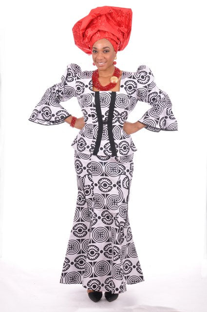 Stylish White and Black African Print Top and Skirt Set DP3360 | Trendy Afrocentric Outfit for Women | Perfect for Cultural Events, Parties, and Summer Fashion