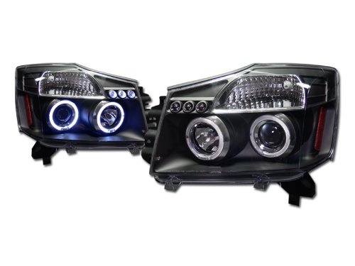 BLK DRL LED Dual Halo Projector Headlights for 04-15 Nissan Titan Armada - High Performance LED Lights with Daytime Running Lights - Perfect for Night Driving & Off-Road Adventures