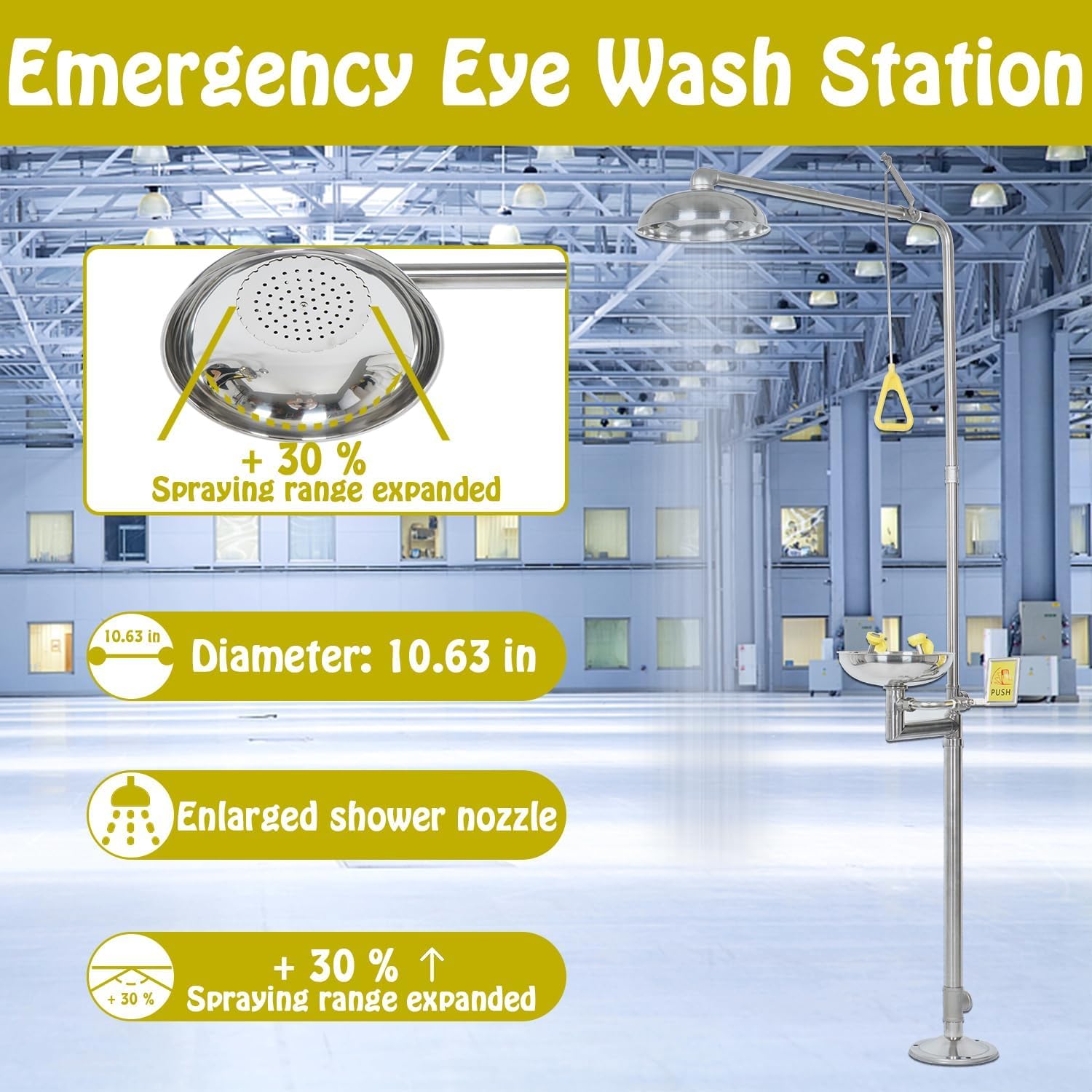 304 Stainless Steel Emergency Shower & Eye Wash Station - 90.55