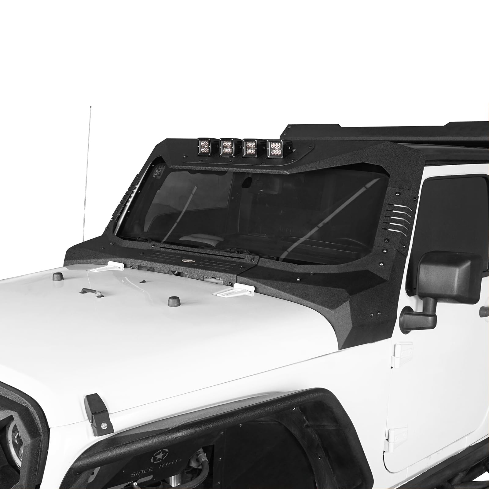 u-Box Jeep Wrangler JK & Unlimited (2007-2018) Windshield Frame Cover with 4X LED Lights - Sun Visor, Cowl Body Armor for Off-Road Protection & Style | Perfect for Jeep Adventures & Outdoor Camping