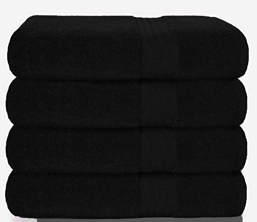 GLAMBURG Premium 4-Pack 100% Cotton Bath Towels (27x54 Inches) - Ultra Soft & Highly Absorbent - Luxury Bath & Spa Towel Set - Perfect for Home, Hotel & Gym Use - Black