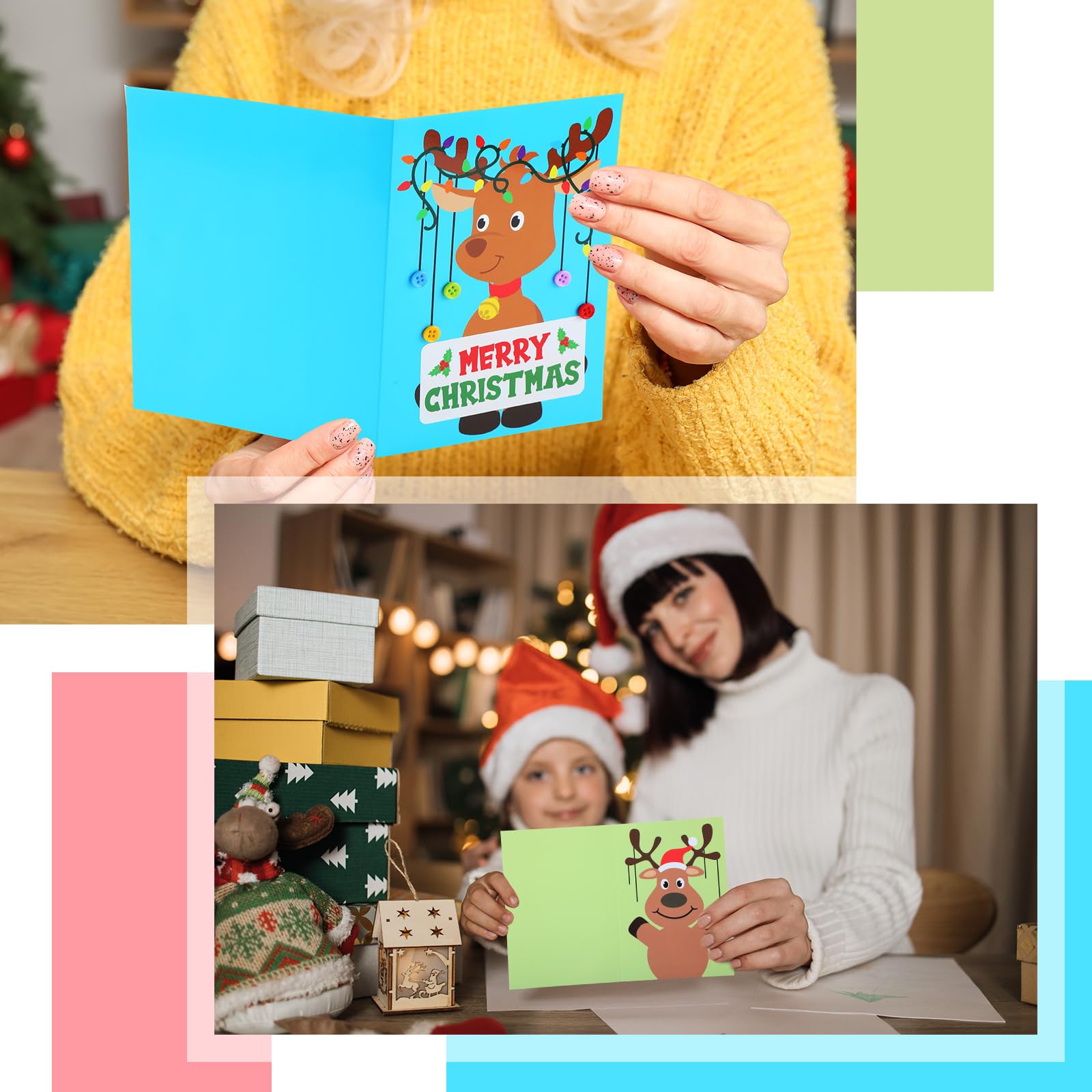 24pcs DIY Reindeer Christmas Card Kit for Kids - Xmas Crafts & Party Decor