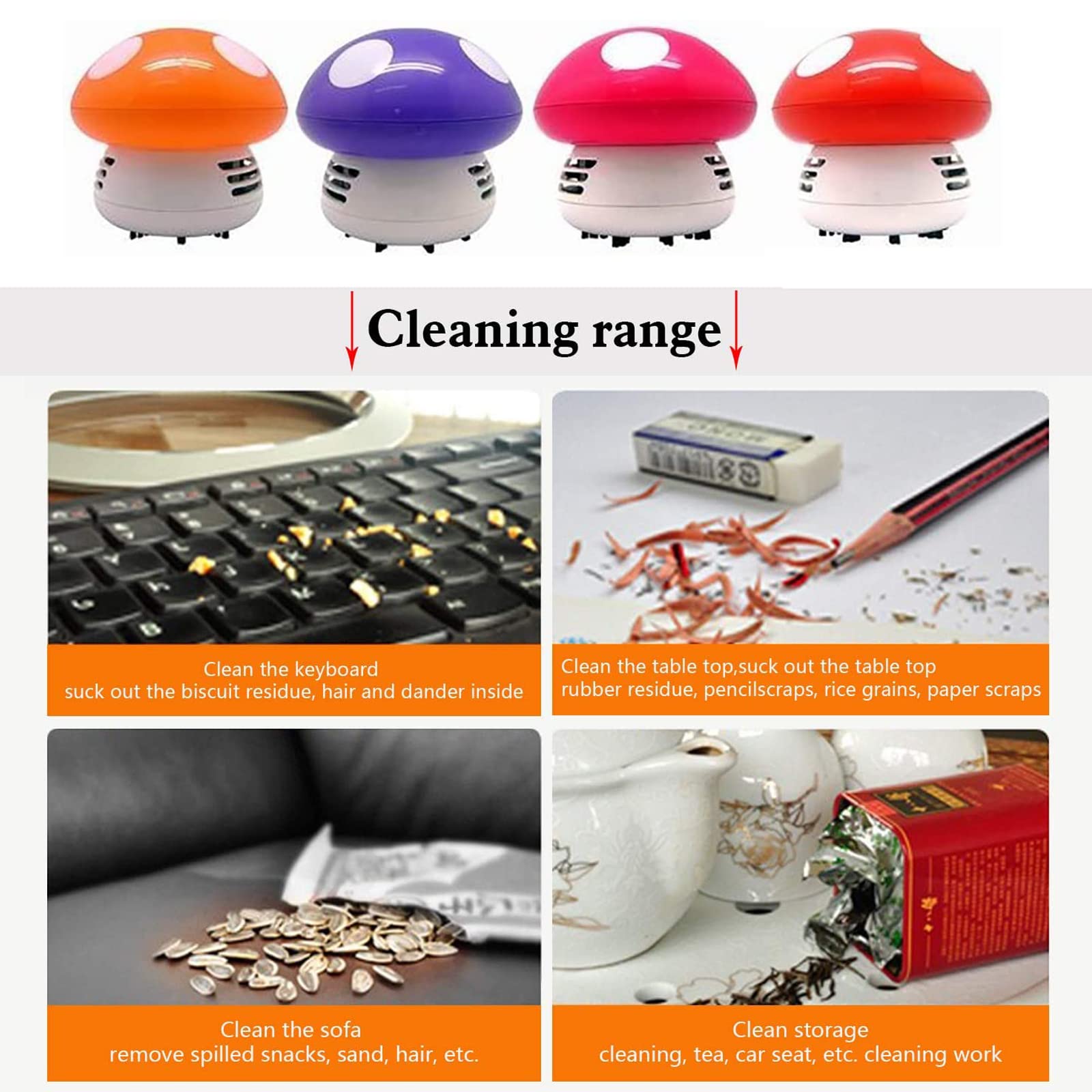 Mini Desktop Vacuum Cleaner - Cordless Portable Dust Buster for Laptop, Keyboard, Car & Office - Purple Mushroom Design - Perfect for Cleaning Crumbs, Pet Hair & Small Debris (Home, Office, Car Use)