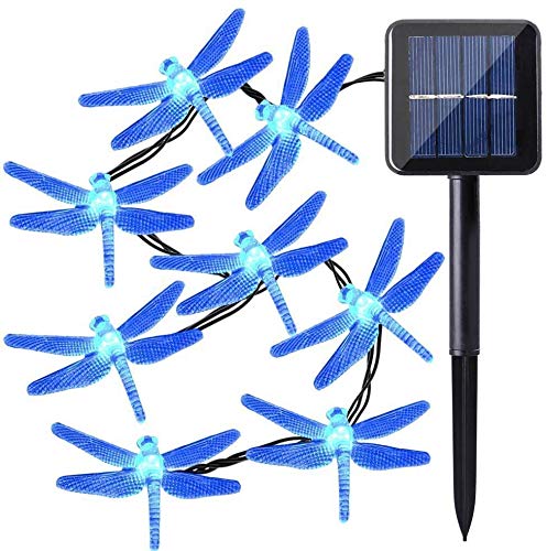 Solar Dragonfly String Lights - 20 LED 4.8M Waterproof Fairy Lights for Indoor/Outdoor Use - Perfect for Garden, Patio, Wedding Decor & Tree Lighting (Blue)