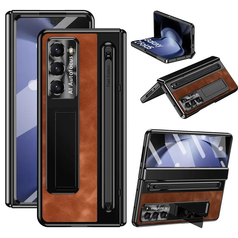 Premium Leather Folding Stand Case for Samsung Galaxy Z Fold 6 - Slim Protective Cover with Kickstand for Hands-Free Viewing, Work & Entertainment