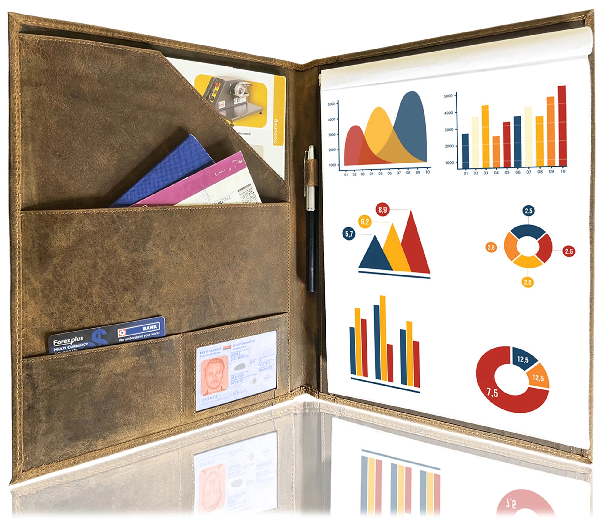 Premium Genuine Leather Portfolio Briefcase (Tan) - Professional Business Document Organizer for Office, Meetings & Travel
