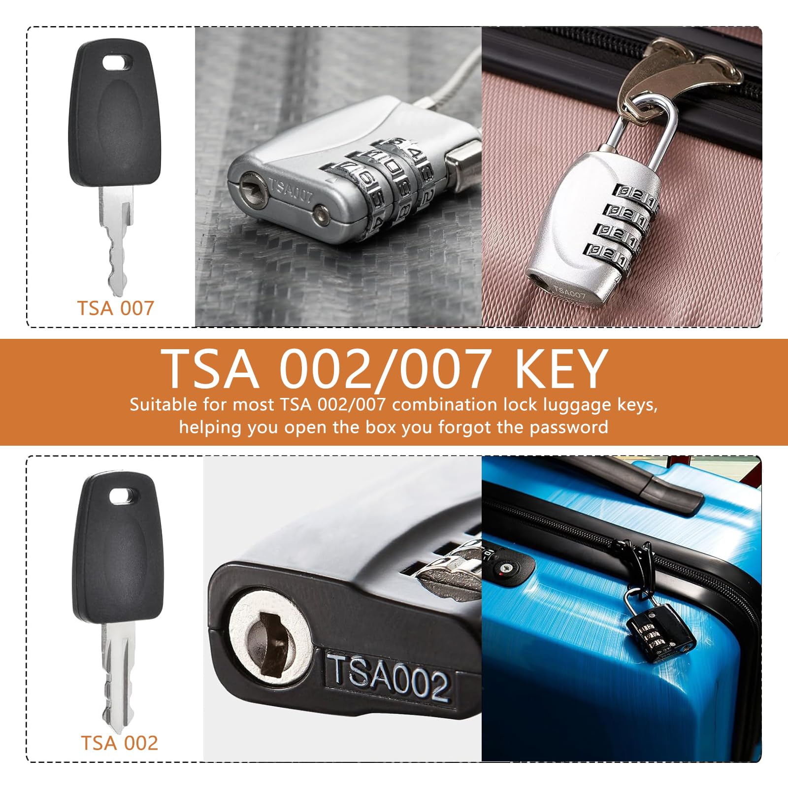 TSA007 & TSA002 Universal Luggage Lock Keys Set with 2 Key Rings - Master Key for Forgotten TSA Lock Combinations - Travel Security Solution for Suitcases, Backpacks & Carry-On Bags