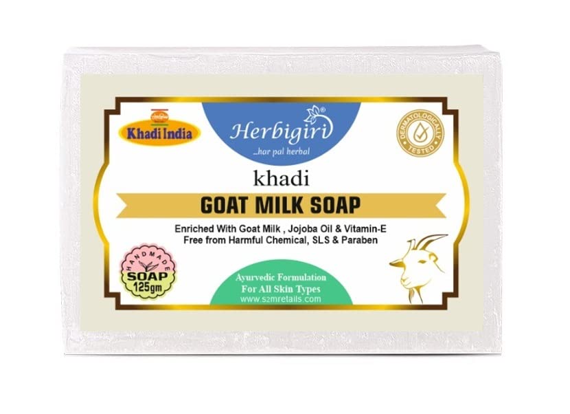 HERBIGIRI KHADI Natural Goat Milk Handmade Soap - 6 Pack (125g Each) | Organic, Moisturizing & Gentle for Dry & Sensitive Skin | Perfect for Daily Face & Body Cleansing, Spa & Gift Giving