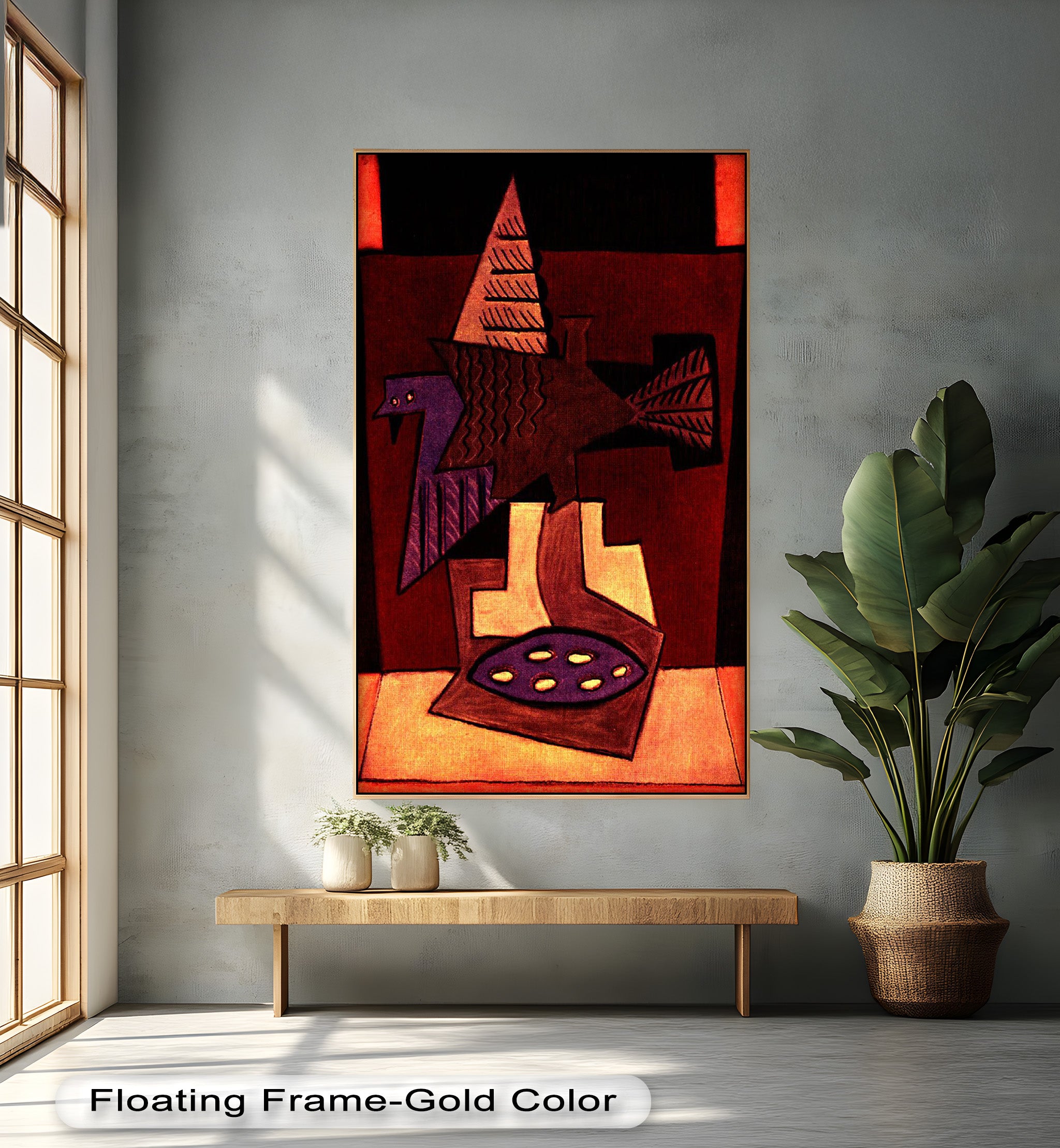 Abstract Bird & Bowl Cubist Oil Painting Wall Art - Modern Home Decor for Living Room, Bedroom & Office
